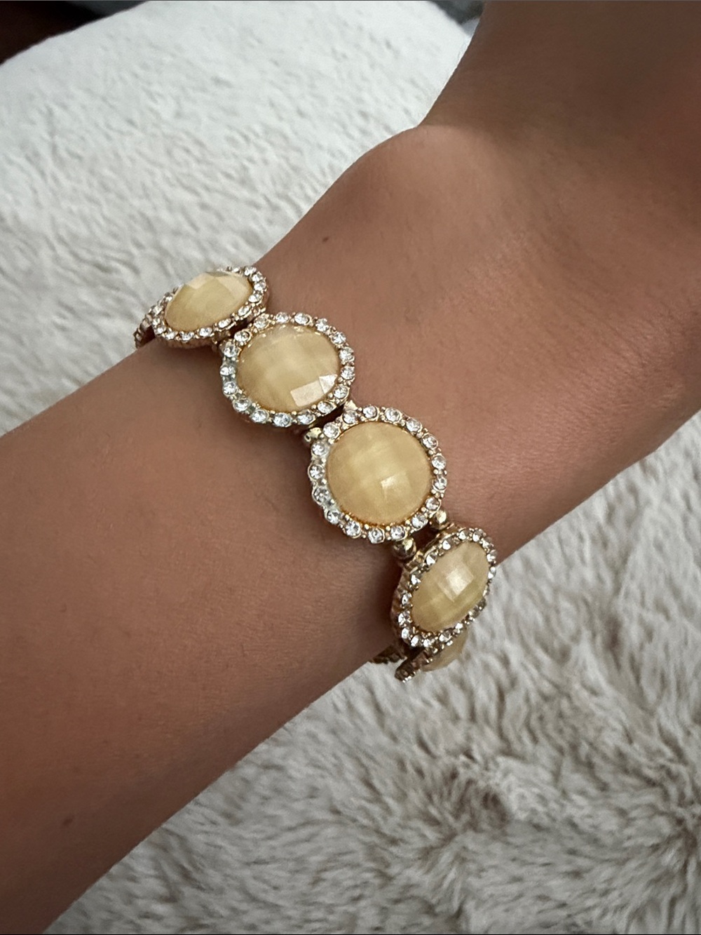 Gold-Tone Champagne Stone Bracelet with Crystal Halo